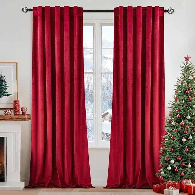 MIULEE Velvet Curtains 52x84 inches 2 Panels Red Blackout Curtains | Luxury, Christmas Decor, Bedroom Living Room, Thermal Insulated, Super Soft Window Drapes, Rod Pocket & Back Tab