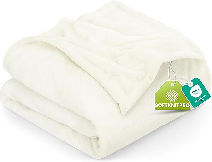 Utopia Bedding Ultra Soft Fleece Bed Blanket Queen Size Ivory (90x90 Inch) | Microfiber Plush Warm Lightweight Breathable Cozy Blanket Anti-Static, All Season Use, Gift for Women and Men