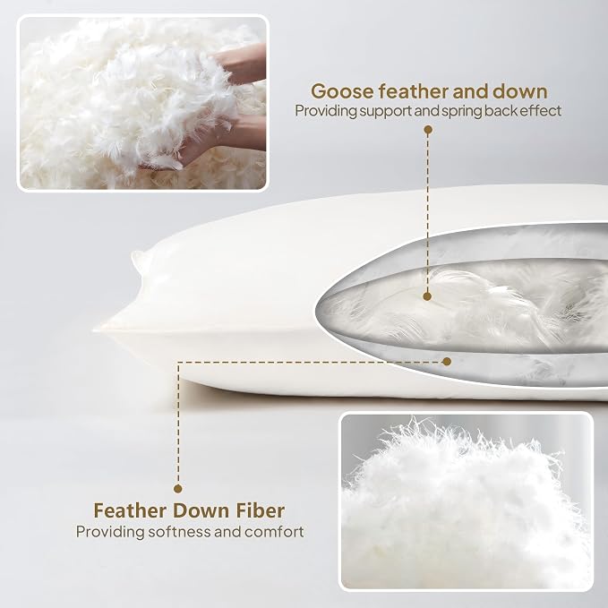Goose Down Body Pillows for Adults, Large Body Pillow for Side Sleeper, Hugging Feather Body Pillow Insert, Cooling 20x54 Full Length Long Pillow for Bed with 100% Organic Cotton Shell, White 20"x54"