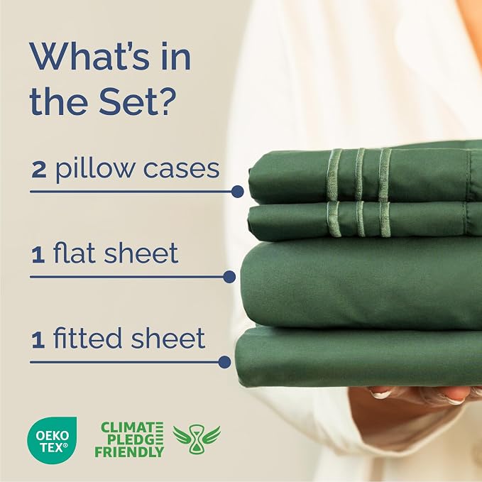 Cal King Size 4 Piece Sheet Set - Breathable & Cooling - Emerald Green | Hotel Luxury Bed Sheets for Women & Men, Deep Pockets, Easy-Fit, Extra Soft & Wrinkle Free Sheets, Oeko-Tex Bed Sheet Set