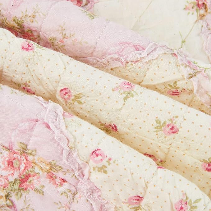 Cozyholy Original 100% Cotton Quilt Pink Floral Patchwork Quilts Quilted Throw Blanket, Reversible Bedspread Coverlet Vintage Shabby Chic Cottage Bedding Quilt for Bed Couch Sofa