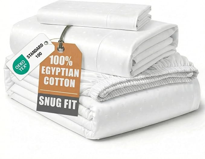 LANE LINEN Twinxl Sheets Set 100% Egyptian Cotton Sateen - White | Twin XL Sheets Pattern - 3-Piece Set, Ideal For Dorms And Adjustable Beds, For A Luxurious Night's Sleep, Cozy Feel