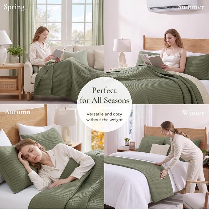 Twin Quilt-Lightweight Bedspreads Olive Green Twin Quilt Bedding Set | Soft Coverlet with Pillow Sham for All Seasons, Suitable for Bed & Couch, 2 Pieces, 66"x92"