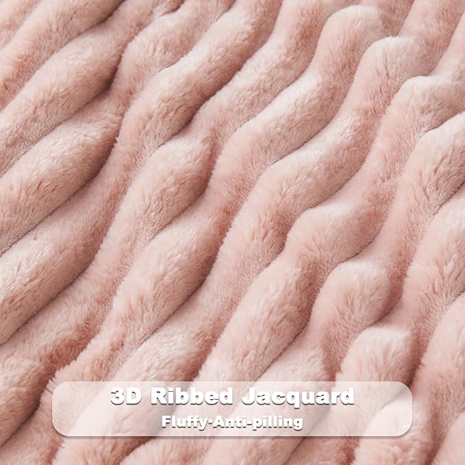 NEWCOSPLAY Fleece Ribbed Cozy King Blanket for Couch, Pink, 90"x110" | Premium Silky Flannel Blanket, Soft Lightweight Fluffy Throw Blanket for Bed Sofa Decor, Gift for All Season Use