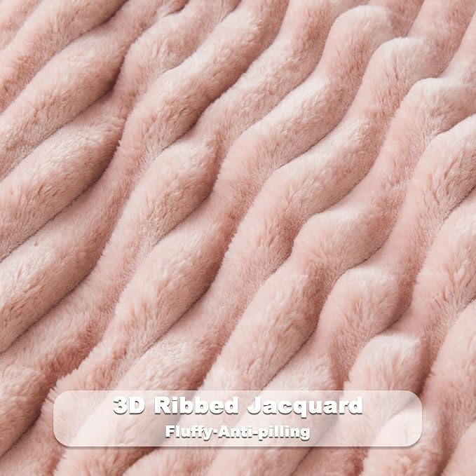 NEWCOSPLAY Fleece Ribbed Cozy Queen Blanket for Couch, Pink, 90"x90" | Premium Silky Flannel Blanket, Soft Lightweight Fluffy Throw Blanket for Bed Sofa Decor, Gift for All Season Use