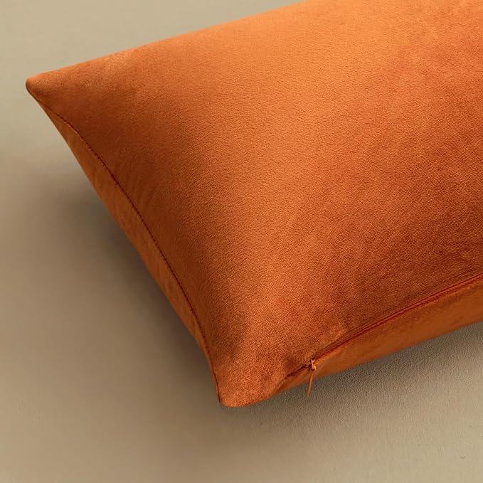 MIULEE 24x24 Inch Pack of 2 Euro Fall Velvet Throw Pillow Covers Orange | Soft Solid Decorative Euro Sham, Modern Luxury Home Decor, for King Bed Sofa Couch Bedroom Livingroom