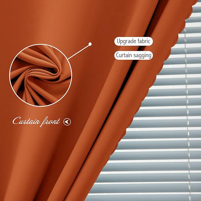 Self Adhesive Curtains Portable Blackout Curtain Simple and Easy to Install Bedroom Window Thermal Lnsulated Kitchen Room Darkening Black Small Drapes, 35" W X 79" L, Orange, 1 Panel