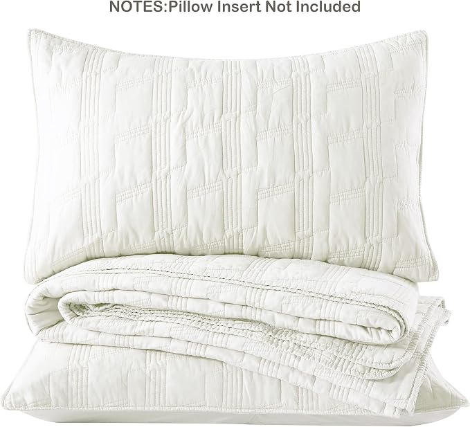 HORIMOTE HOME 100% Cotton Quilt Set King Size, White Pre-Washed 3-Piece Bedspread Coverlet Set, Cozy Lightweight Stitching Decorative Bedding Cover with 2 Shams in Geometric Pattern for All Season