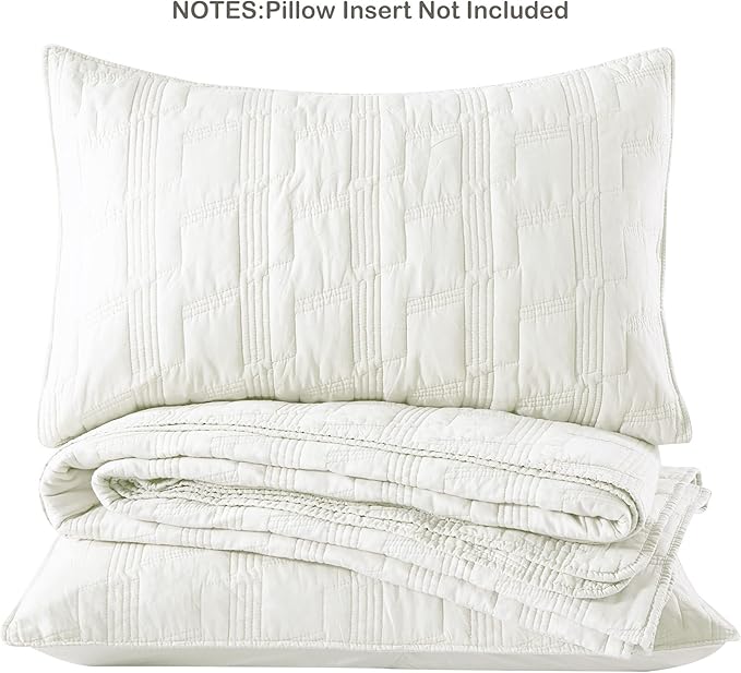 HORIMOTE HOME 100% Cotton Quilt Set Twin Size, White Pre-Washed 2-Piece Bedspread Coverlet Set, Cozy Lightweight Stitching Decorative Bedding Cover with 1 Shams in Geometric Pattern for All Season