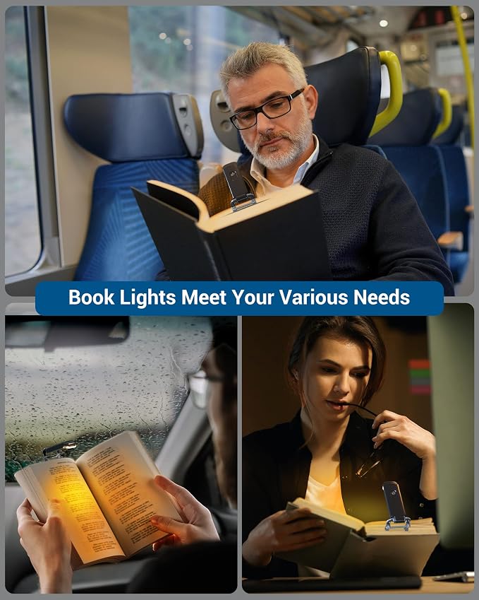 DEWENWILS Book Light, Amber Warm Clip On LED with 3 Adjustable Brightness for Eye Protection, Rechargeable USB Long Lasting Reading Light, Gifts for Bookworms, Kids (Black) | Amber Glow, 3 Brightness Levels, Flexible Lighting Angle, Compact & Lightweig...