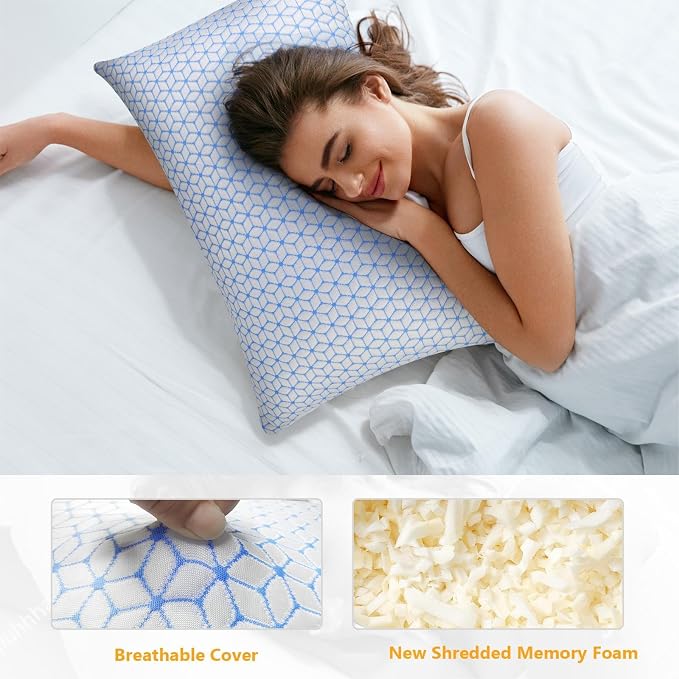 Love Attitude Shredded Memory Foam Pillows King Size Pillows Set of 4 | Cooling Firm and Adjustable for Stomach, Back and Side Sleepers