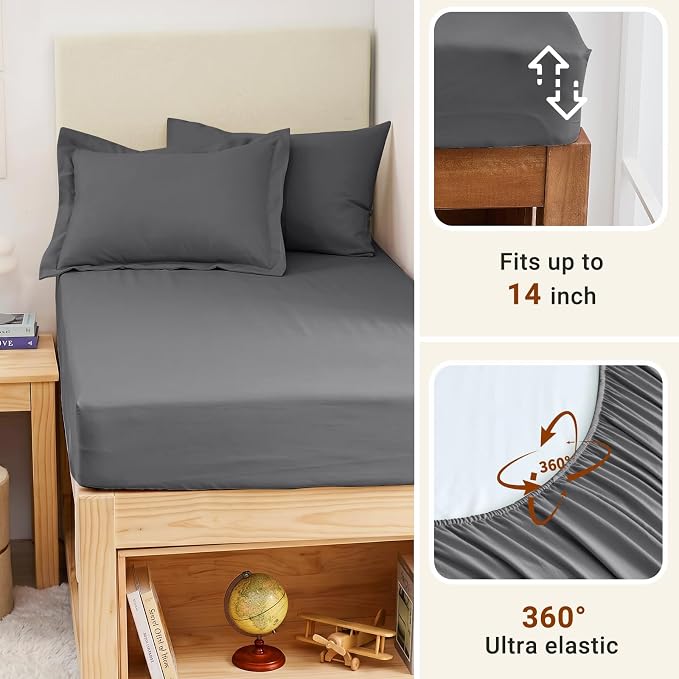 5 Pieces Twin XL Comforter Set, Soft Bed in a Bag Twin XL Size, All Season Bedding Set with Comforter, Flat Sheet, Fitted Sheet, Pillowcases & Shams, Dark Grey