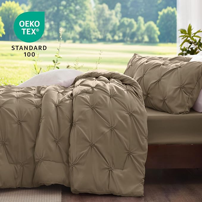BEDELITE Queen Comforter Set Light Brown,Lightweight & Soft Comforter | Pintuck Boho Bedding, Warm & Cute Bed Set for All Season,With 2 Pillowcases