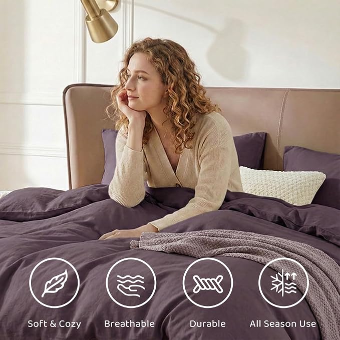 Twin XL Comforter Set- 5 Pieces Prewashed Bed in a Bag Twin Bedding Sets | Soft All Season Comforter with Sheets, Pillow Sham & Pillowcase, Artic Plum