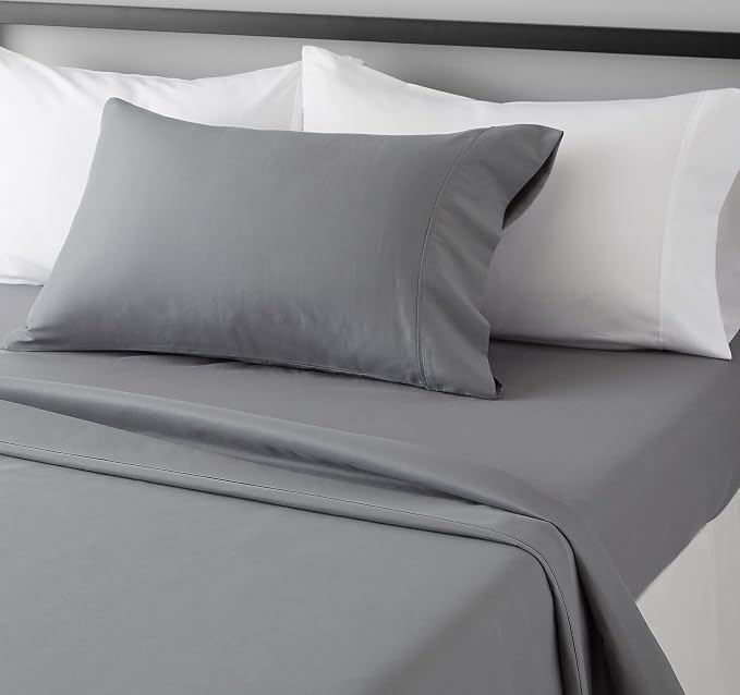 Amazon Basics Lightweight Breathable Brushed Microfiber 3-Piece Bed Sheet Set With 14-Inch Deep Pockets, Wrinkle Resistant, Twin XL, Dark Gray, Solid