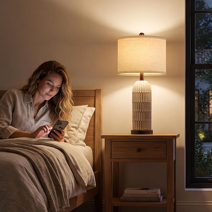 OYEARS 26" Bedside Table Lamps Set of 2, Farmhouse Lamp with USB,Dark Brown | Vintage Nightstand Lamp for Bedroom, Retro Design, Home decor for living Room, Nursery, Home Office, End Side table, Hallway