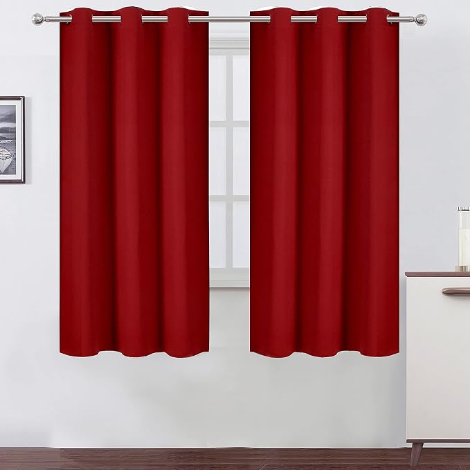 Red Bedroom Blackout Curtains/38 x 63 Inch Long/Set of 2 Curtain Panels/Thermal Insulated Room Darkening Curtains for Bedroom