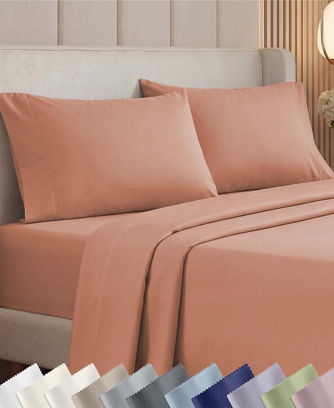 California Design Den 1000 Thread Count King Bed Sheet Set, Fresh Clay | Backed by Good Housekeeping Seal - 100% Cotton Sateen - Soft, Thick & Heavy, 16" Deep Pocket, All-Around Elastic, Durable