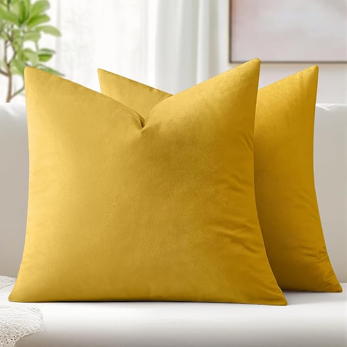 MIULEE Velvet Throw Pillow Covers 18x18 Inch Pack of 2 Lemon Yellow | Soft Solid Decorative Pillow Covers, Modern Luxury Home Decor, for Couch Chair Sofa Bedroom Livingroom