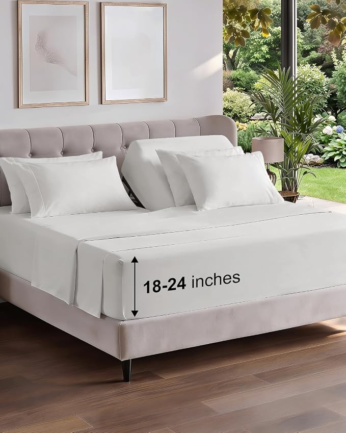 Extra Deep Flex Top Split Head King Sheet Set - 6 Piece Breathable and Cooling Sheets - Hotel Luxury Bedding for Women, Men, Kids & Teens - Easy Secure Fit - Extra Deep Pockets - French Grey