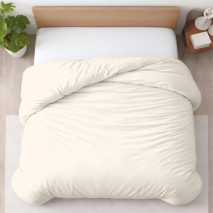 1 Pc Duvet Cover King Size-100% Egyptian Cotton 600 Thread Count Ultra Soft Premium Durable Comforter Cover Zipper Closure & Corner Ties - (Ivory, 104" X 94")