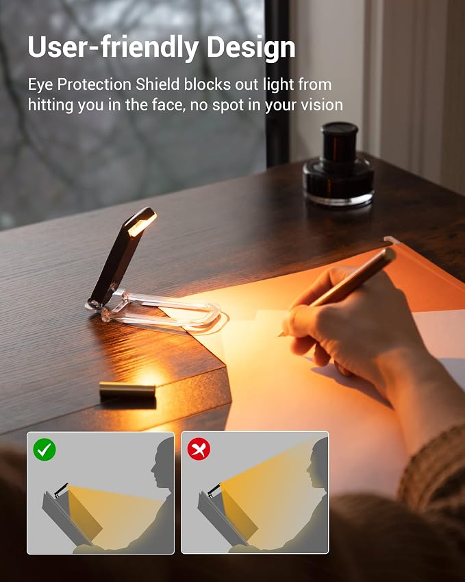 DEWENWILS Book Light, Amber Warm Clip On LED with 3 Adjustable Brightness for Eye Protection, Rechargeable USB Long Lasting Reading Light, Gifts for Bookworms, Kids (Black) | Amber Glow, 3 Brightness Levels, Flexible Lighting Angle, Compact & Lightweig...