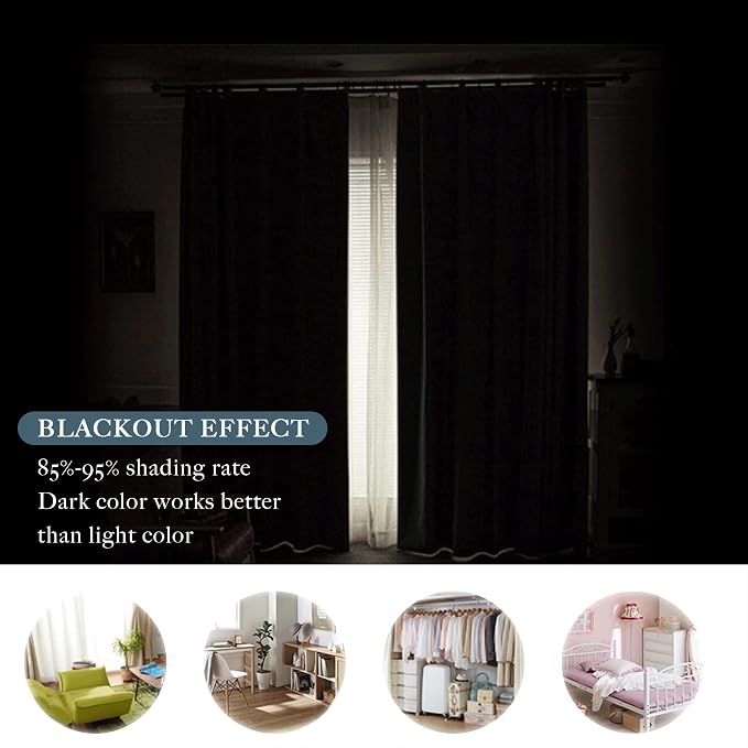 PONY DANCE Blackout Curtains Set - Window Treatments Rod Pocket Draperies Light Block Curtain Panels for Kids' Room Kitchen & Bathroom, W 42 by L 45 inches, Blue Mist, 2 Pieces