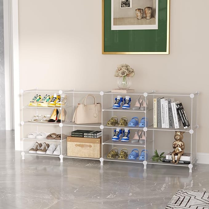 AWTATOS Closet Organizer 8 Cube Storage Shelves, Transparent Twill | Closet Organizers and Storage, DIY Stackable Cubby Shelving, Clothes Organizers for Closet Bedroom Living Room Office