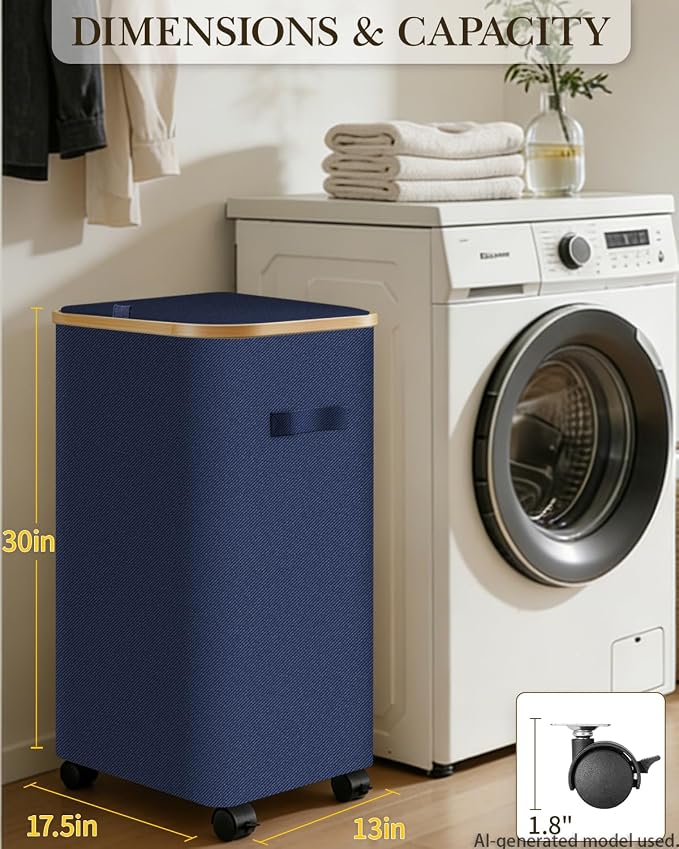 Laundry Basket with Wheels, 110L Large Rolling Laundry Hamper for Dorm | Clothes Hampers for Laundry with Inner Bag, Collapsible Dirty Clothes Hamper for Bedroom, Bathroom, Laundry Room