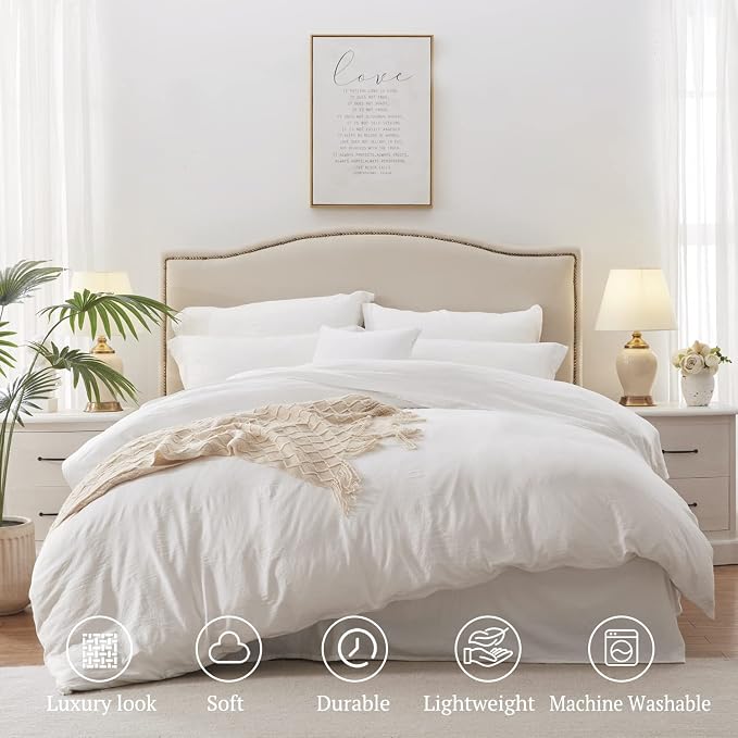 MILDLY Duvet Cover Cal King Ultra Soft Comforter Cover Set 3pcs, White | Washed Microfiber Cotton-Like, Breathable Comfort, Hidden Zipper, Corner Ties, OEKO-TEX Certified, Fade Resistant