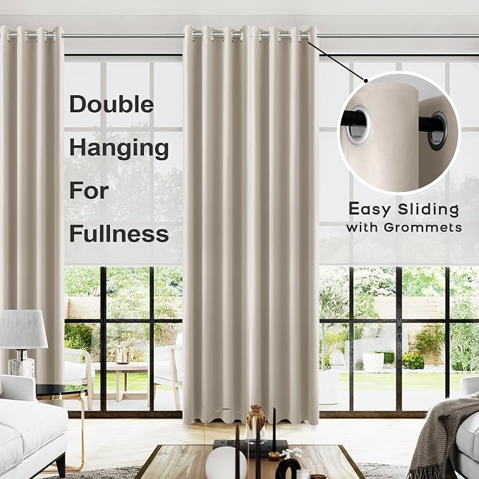KOUFALL Neutral Taupe Blackout Curtains 96 Inches Long for Living Room,Thermal Window Treatments Beige Tan Curtain Drapes for Bedroom,Set of 2 Panels with Grommet,Dark Oatmeal