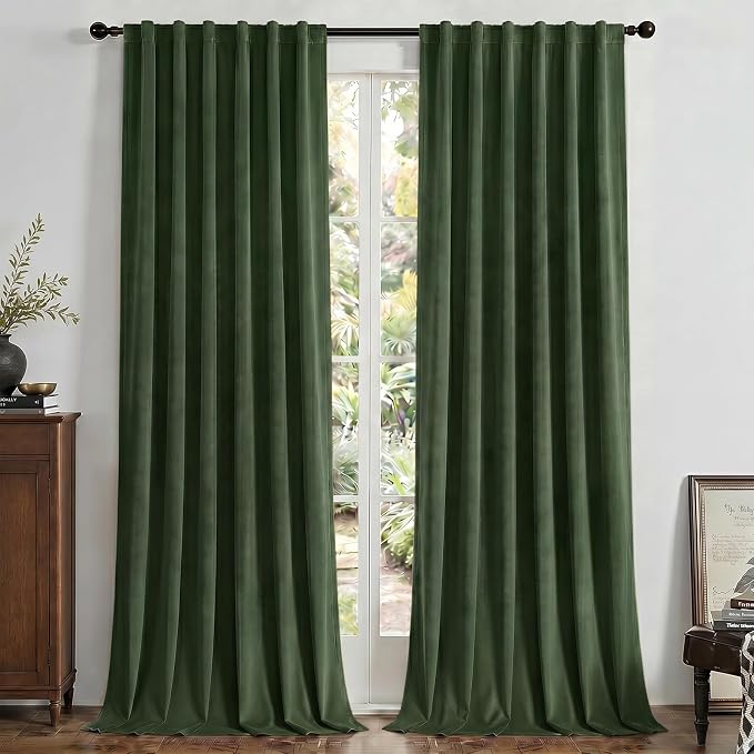 Joydeco 100% Blackout Curtains Velvet Black Out Curtain 90 Inch Drapes | for Bedroom Living Room, Heat and Light Blocking, Thermal Insulated Luxury Heavy Duty Curtain 2 Panels Back Tab&Rod Pocket