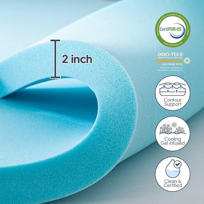 ELEMUSE 3 Inch Queen Dual Layer Memory Foam Mattress Topper with Pillowtop | 2 Inch Cooling Gel Foam,1 Inch Soft Pillowtop Pad, Pressure Relief Bed Topper, Comfortable Support