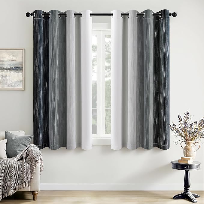 MIULEE Black and Greyish White Ombre Blackout Curtains 52Wx54L Set of 2 | Full Room Darkening,Thermal Insulated,54 Inch Long,Grommet Drapes for Bedroom/Living Room,Modern Window Treatments