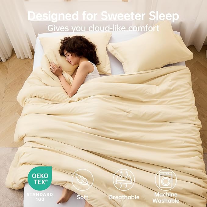 Queen Comforter Set, All Season Ultra Soft Down Alternative Bedding - 3 Piece Lightweight Bed Set Includes 1 Comforter (90"x90") and 2 Pillow Shams (20"x26"), Light Yellow