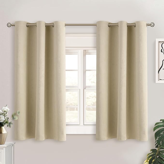 BGment Short Curtains for Small Window 45 Inch Long - Beige 2 Panels | Grommet top, Room Darkening, Sunblock, Thermal Insulated, Window Drapes for Kitchen, 38x45 Inch