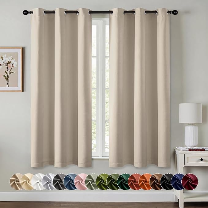 MIULEE Blackout Curtains for Bedroom 2 Panels 40 x 63 Inch Long Light Beige | Thermal Insulated, Living Room Darkening Grommet Drapes, Noise Reducing, Light Blocking Window Treatments
