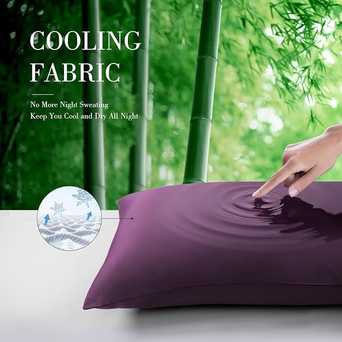 WishSmile Cooling King Pillow Cases Set of 2 Breathable Cool Silky Soft Rayon Derived from Bamboo Fabric Moisture Wicking for Hot Sleepers,Hair and Skin Friendly,Dark Purple,2 Pack,20x36IN