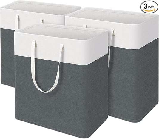 TasticTotes Laundry Basket 3-Pack, Laundry Hamper, 125L-Grey | Clothes Laundry Hamper, Collapsible Laundry Basket, Freestanding laundry hamper with Handles for Home or Dorm