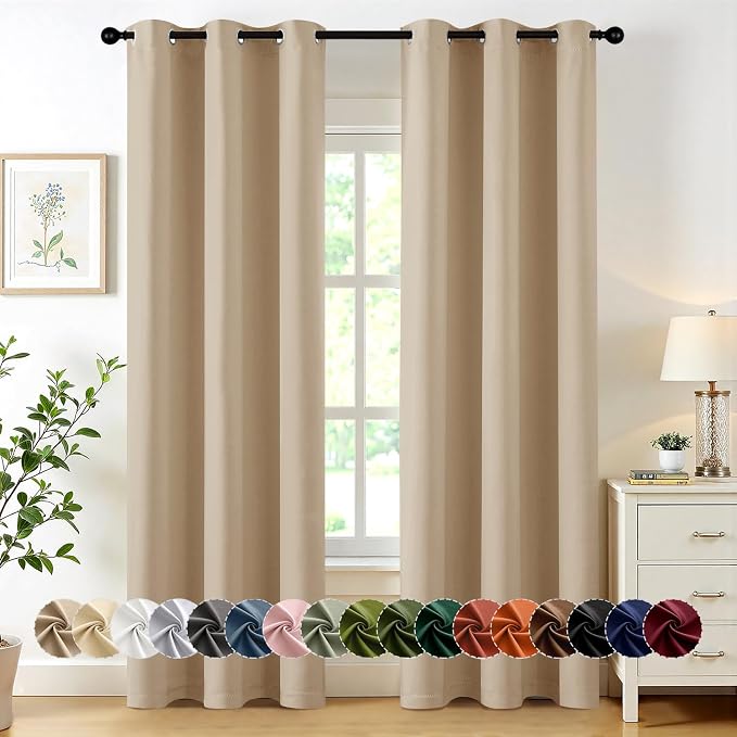 MIULEE Blackout Curtains for Bedroom 2 Panel 40x72 Inch Long Biscotti Beige | Thermal Insulated, Living Room Darkening Grommet Drapes, Noise Reducing, Light Blocking Window Treatments