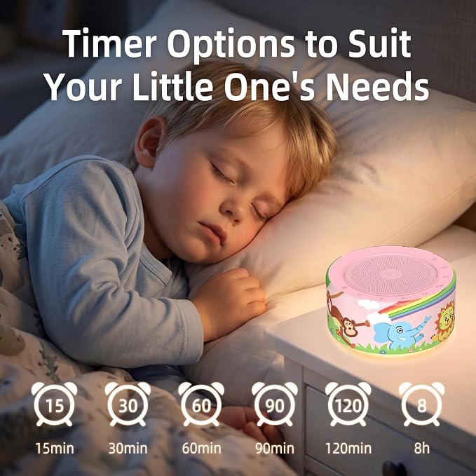 Kipcush White Noise Machine for Baby & Adults, Sleep Sound Machine with 30 Soothing Sounds, 8-Color Night Light, Memory Function, White Noise for Sleeping, Nursery, Office, Travel, Relaxation