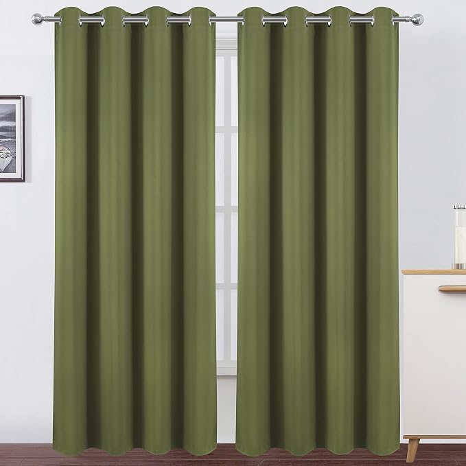 Blackout Curtains 66 x 84 inch/Olive Green Curtains Set of 2 Panels/Thermal Insulated Room Darkening Bedroom Curtains