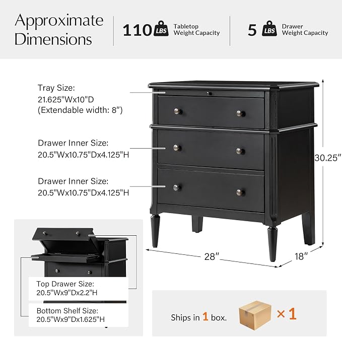 HULALA HOME 30 Inches Side Table with Charging Station, Black | Spindle Legs, Hidden Drawer, Pull-Out Tray, Built-In Outlet, Chamfered Edges, Adjustable Feet, Transitional Style