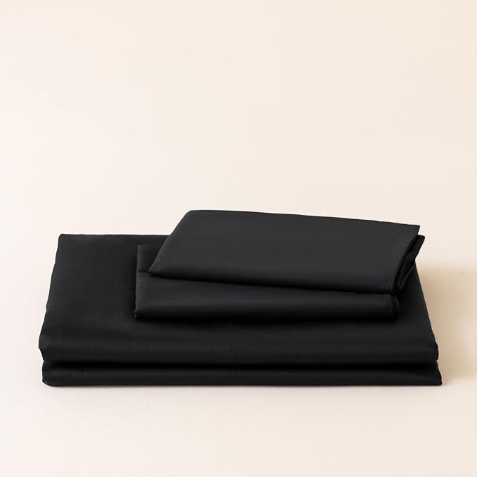 HeimenAogo Egyptian Cotton Duvet Cover Queen Size Sateen Weave, Silky Soft and Breathable Bedding Set with Zipper Closure, Long Staple Cotton Bed Linen Pure Black 3Pcs (90"×90")