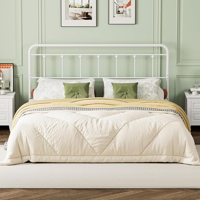 Victorian Metal California King Headboard Only, White | 34"-44.6" Adjustable Height, Cal King Head Board with Bed Frame Brackets Adapter, Easy Assembly, Farmhouse Vintage Style