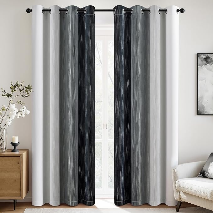 MIULEE Black and Greyish White Ombre Blackout Curtains 52Wx90L Set of 2 | Full Room Darkening,Thermal Insulated,90 Inch Long,Grommet Drapes for Bedroom/Living Room,Modern Window Treatments