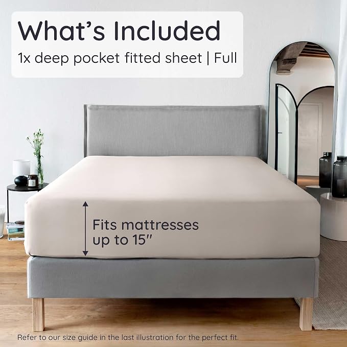 Bambaw 100% Viscose Derived from Bamboo Fitted Sheet Full Size, Cooling Fitted Sheet Full Size, 15’’ Deep Pockets, Ultra Soft Bottom Sheets Only (Sand)
