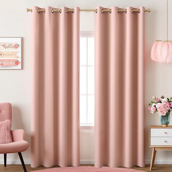 KOUFALL Blush Pink Curtains Blackout 96 Inch Long 2 Panels,Boho Neutral Nursery Curtains for Baby Girl,Nude Peach Curtains