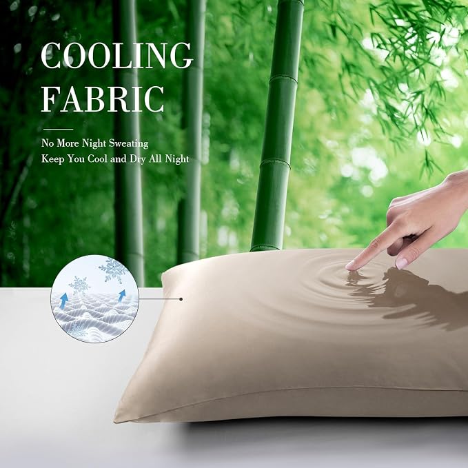 WishSmile Taupe Cooling Pillowcases King Pillow Cases Set of 2,Hair and Skin Friendly,20x36 inches