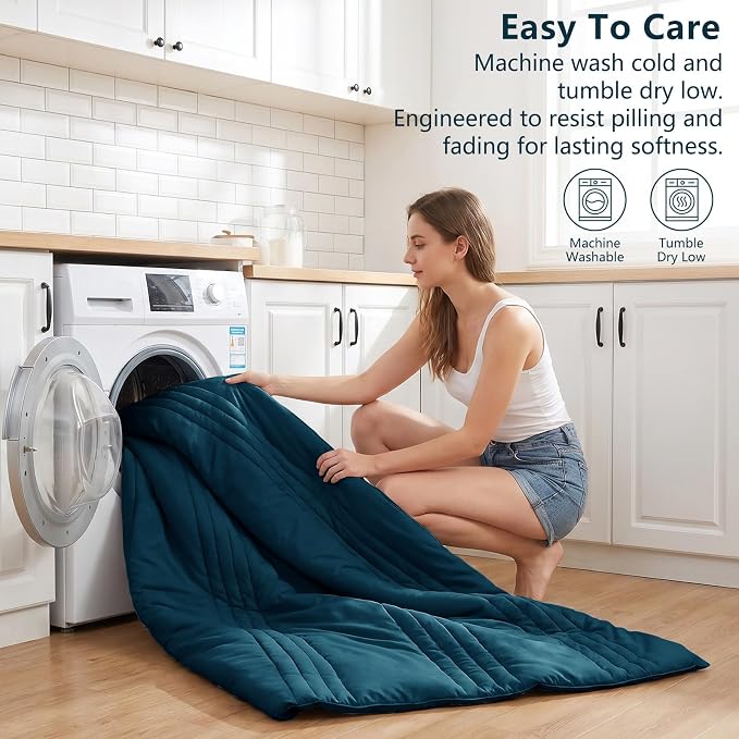 Queen Comforter Set Lyons Blue - 7 Pieces Bed in a Bag | OEKO-TEX Certified, 240GSM Down-Alternative Comforter, 14" Deep-Pocket Sheets, Shams & Pillowcases, Lightweight
